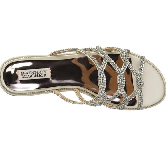 NEW Badgley Mischka Sofie Flat Low Kitten Heel Strappy Rhinestone Slide Sandal - Picture 4 of 6